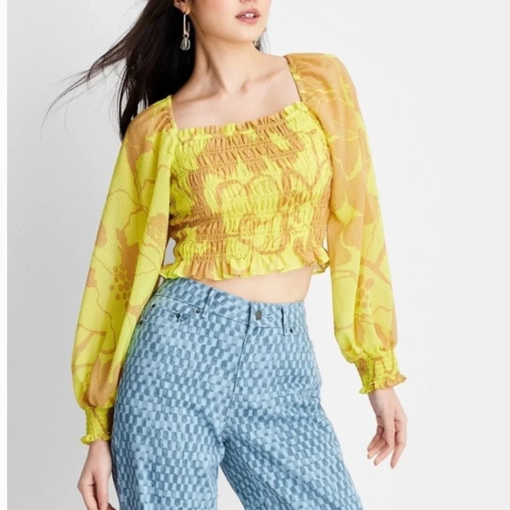 Future collective blouse size xs smocked cropped bodice excellent condition